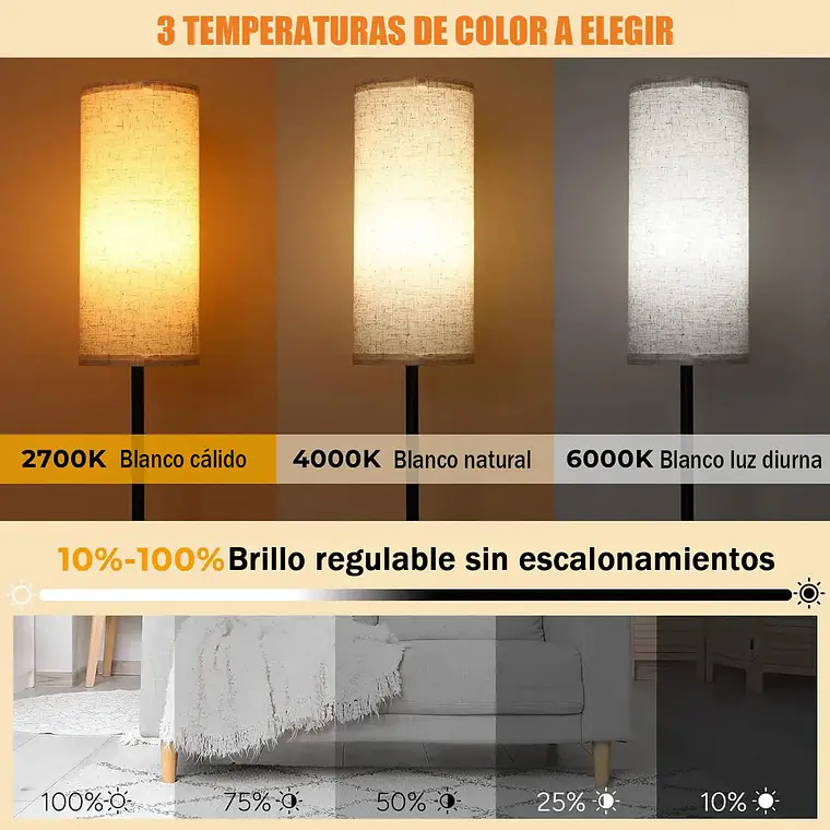 Lampara De Pie Moderna Living 3 Tonos De Luz +control 2