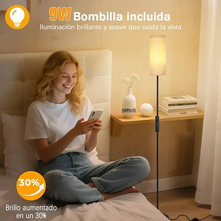 Lampara De Pie Moderna Living 3 Tonos De Luz +control 5