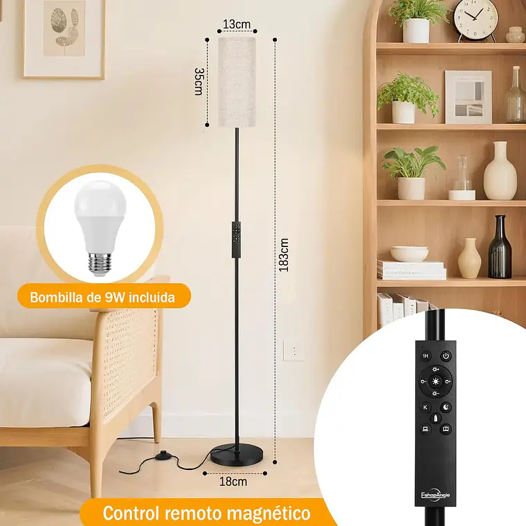 Lampara De Pie Moderna Living 3 Tonos De Luz +control 8