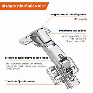 Pack 6 Bisagra Recta Angulo 165° Cierre Suave Para Armario