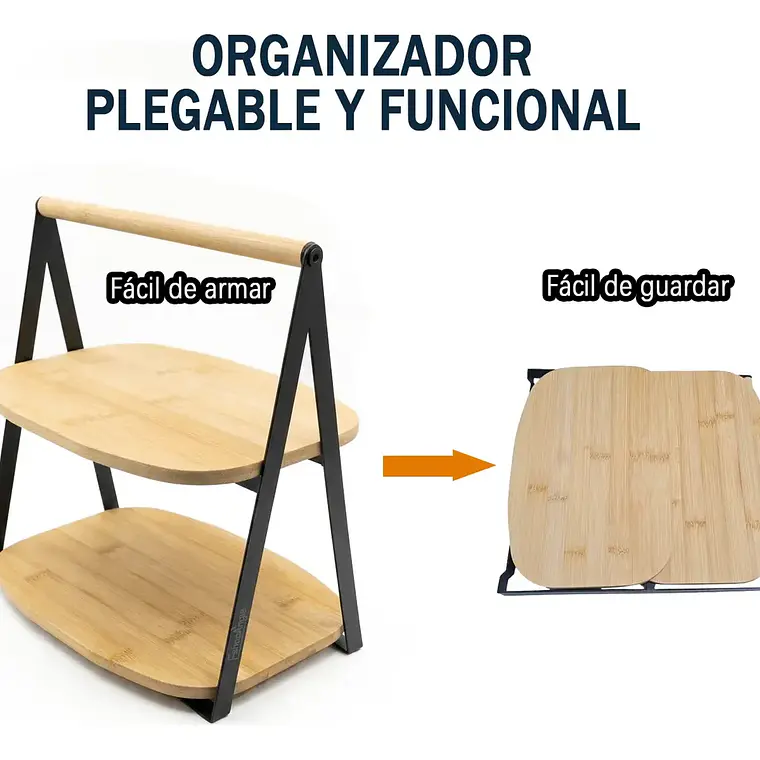 Bandeja Organizador 2 Niveles Bambu Para Servir Bocaditos 4