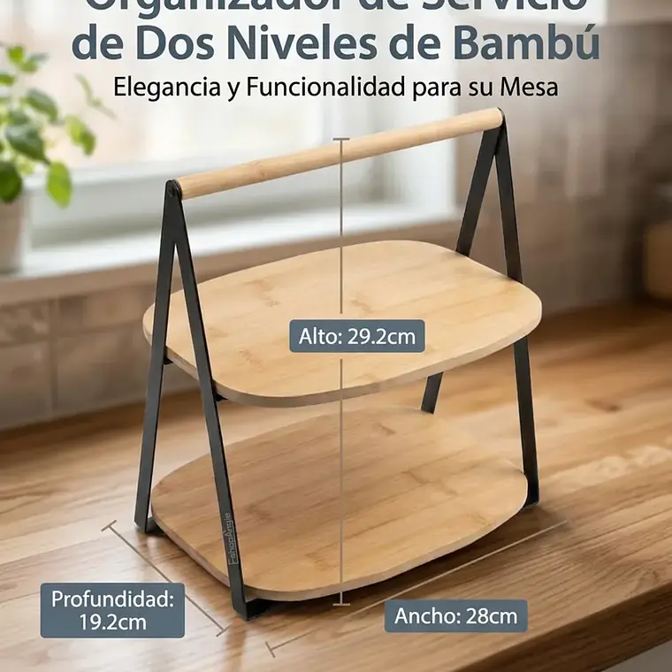 Bandeja Organizador 2 Niveles Bambu Para Servir Bocaditos 6
