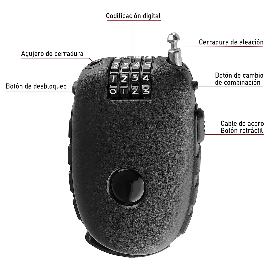 Candado Con Cable De Seguridad Clave De 4 Dígitos Retractil 3
