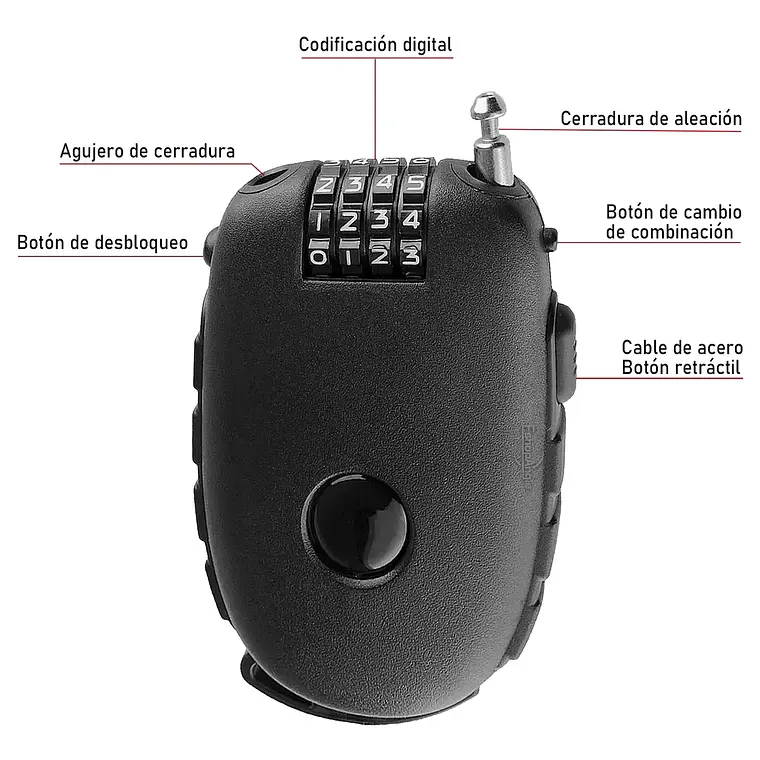 Candado Con Cable De Seguridad Clave De 4 Dígitos Retractil 3