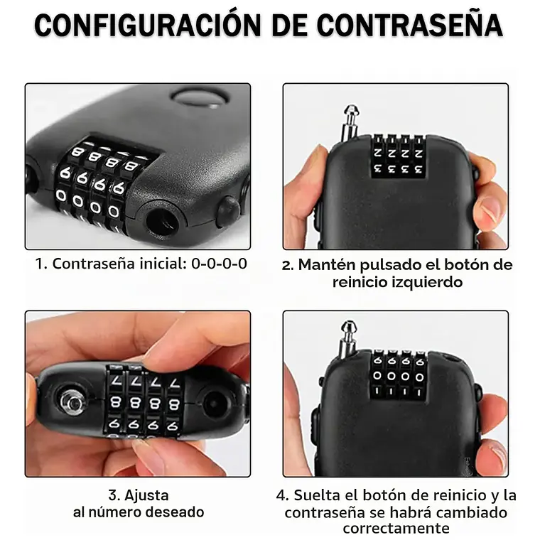 Candado Con Cable De Seguridad Clave De 4 Dígitos Retractil 4