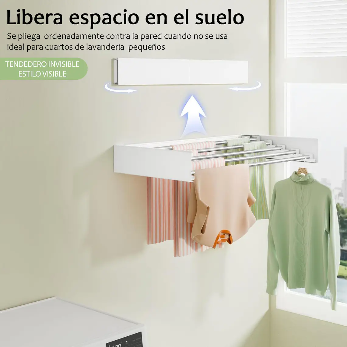 Tendedero Ropa Plegable De Pared Oculto 80 X 40 Cms 2