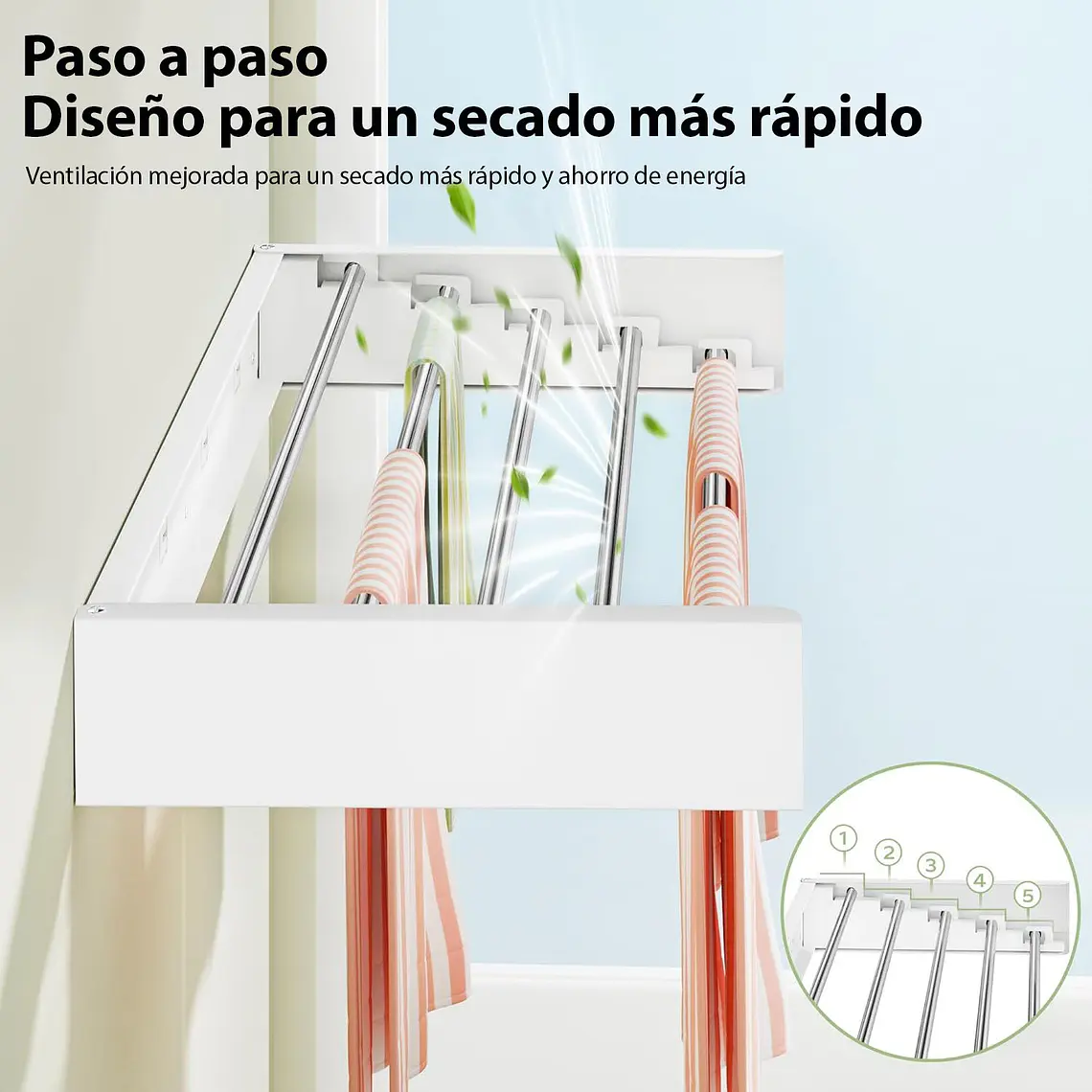 Tendedero Ropa Plegable De Pared Oculto 80 X 40 Cms 5
