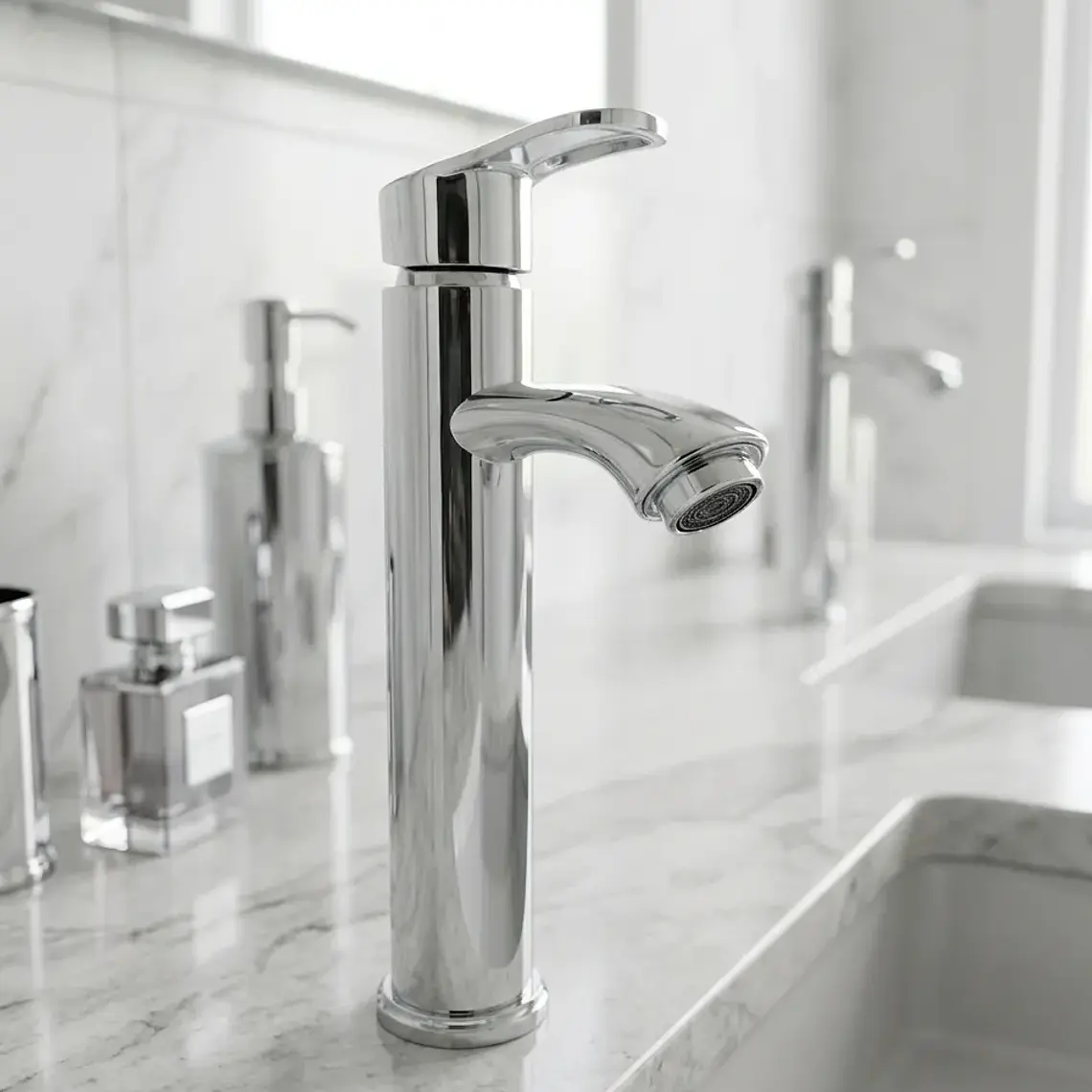 Llave Monomando Alto Lavatorio Baño Inoxidable Lavamano 4