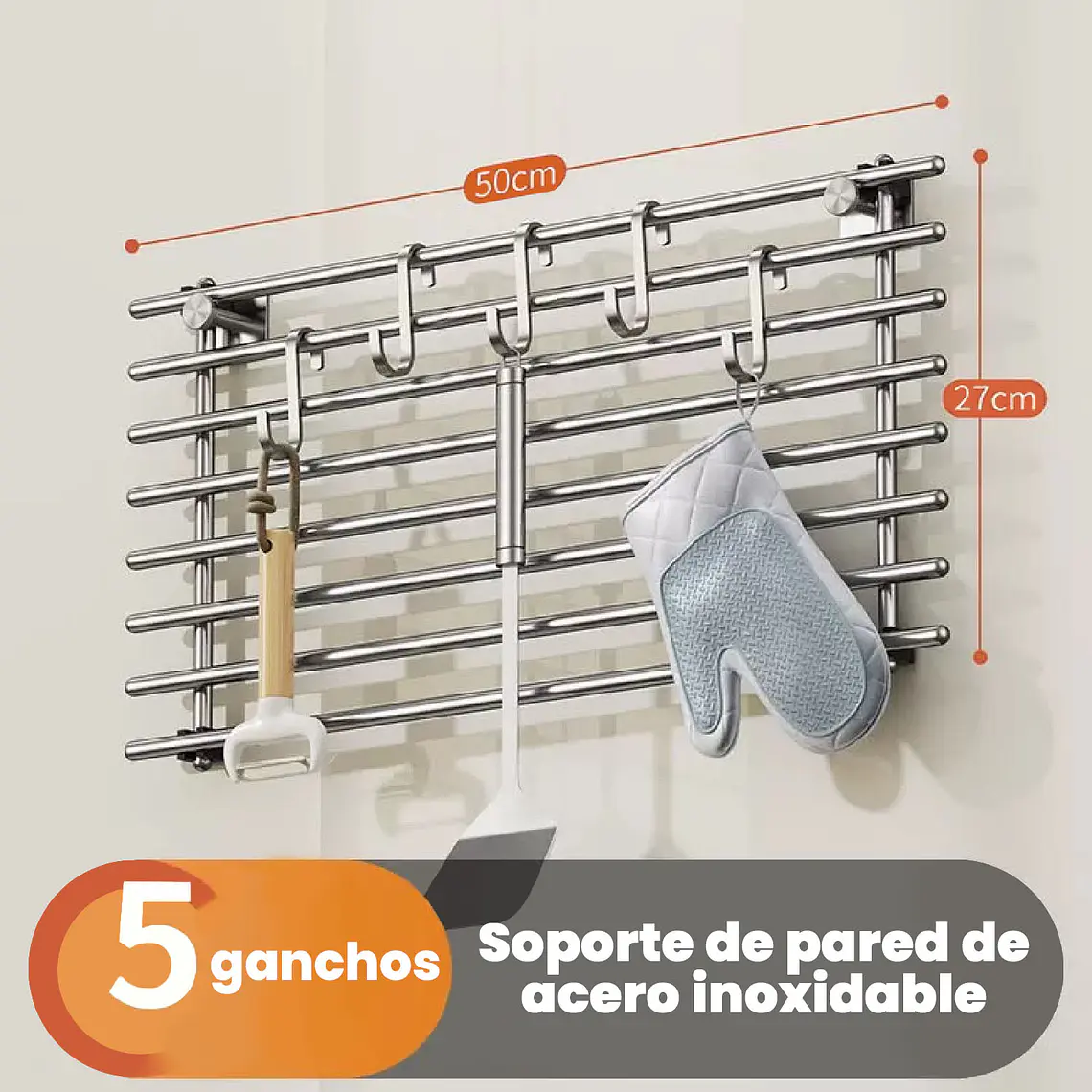 Estante Posaollas Acero Inoxidable 50x27 Cm Multifuncional 6