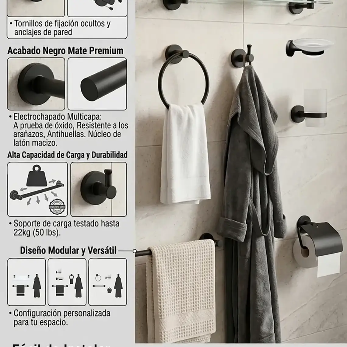 Set De Baño 7 Accesorios De Acero Inoxidable Toallero 2