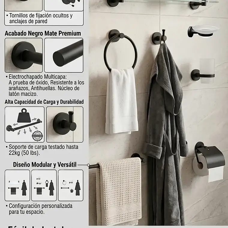 Set De Baño 7 Accesorios De Acero Inoxidable Toallero 2