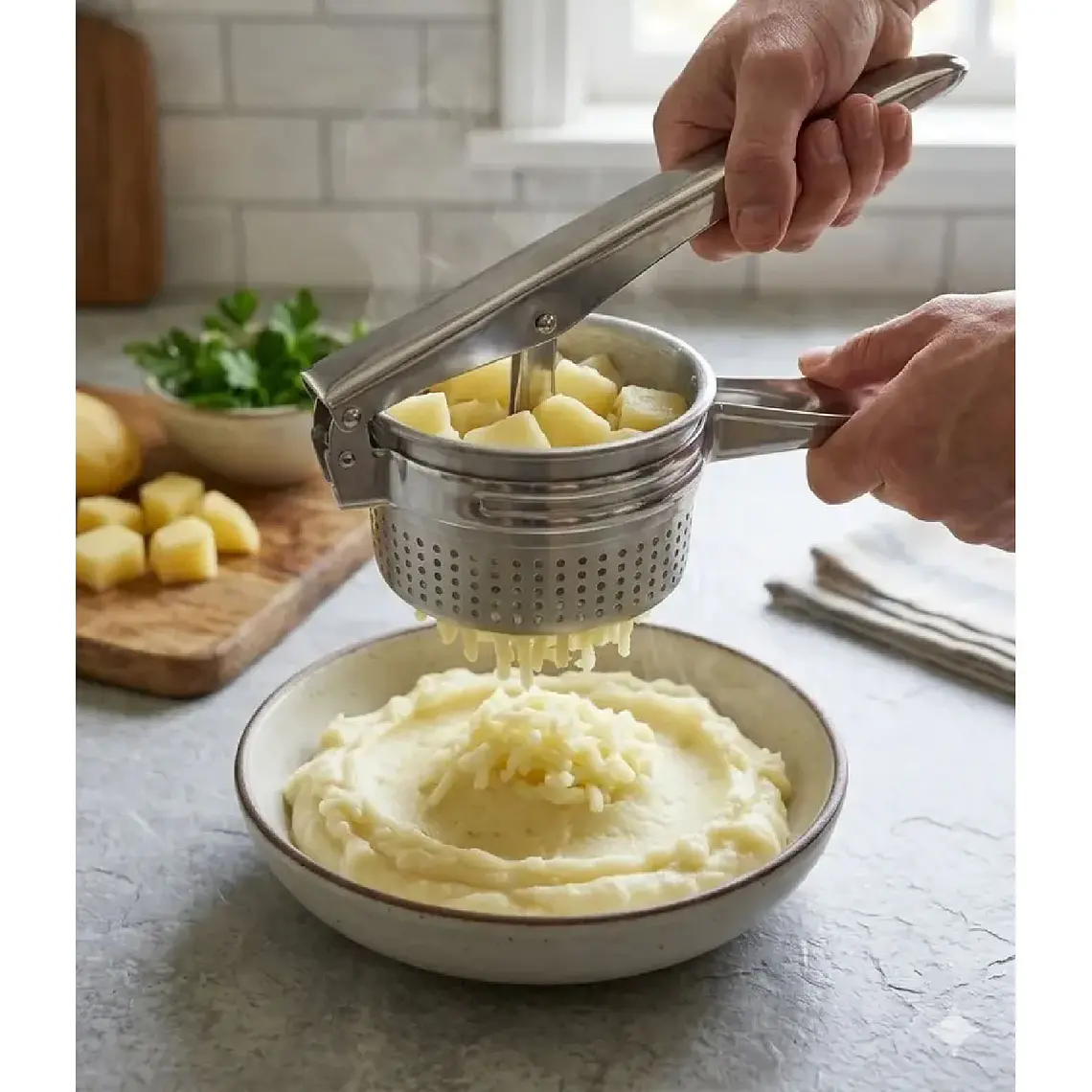 Prensa Papa Acero Inoxidable Moledor Puré Y Verduras Manual 4