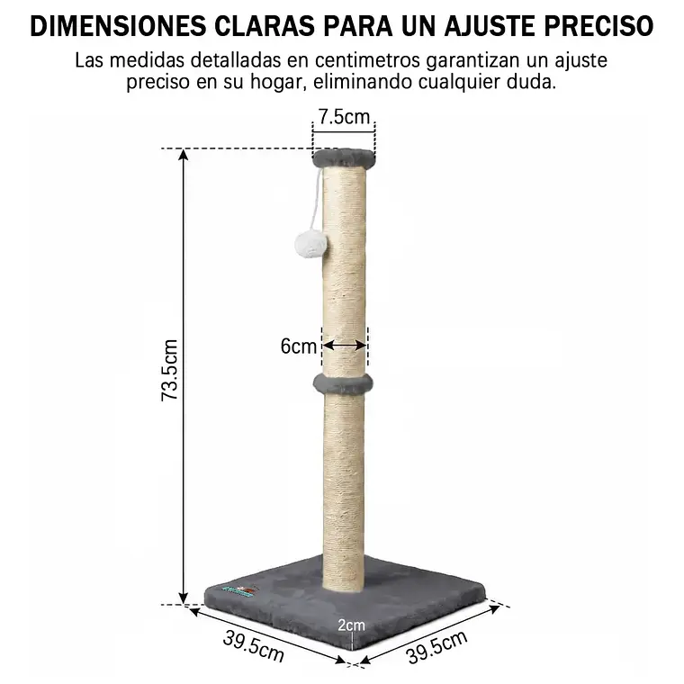 Rascador Para Gatos Torre Poste Con Juguete 73cm Yute 7