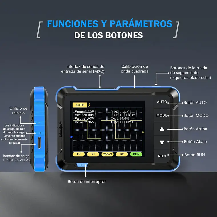 Osciloscopio Dso152 Digital Portatil De Mano 1000mah 7