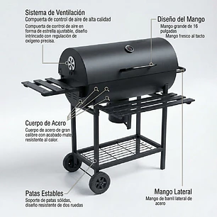 Parrilla A Carbón Móvil Con Termómetro Acero Inoxidable