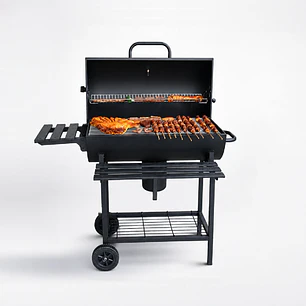 Parrilla A Carbón Móvil Con Termómetro Acero Inoxidable
