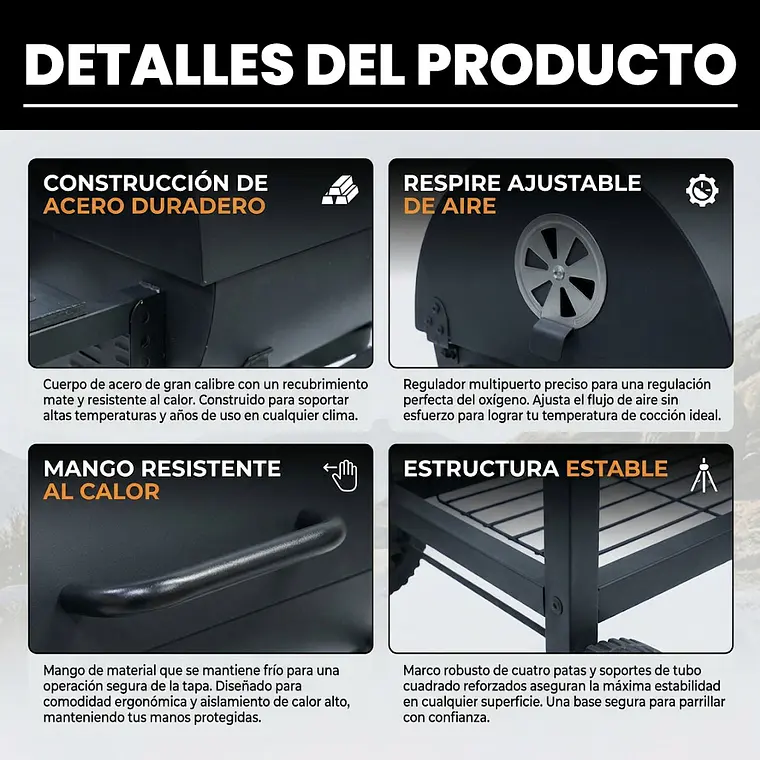 Parrilla A Carbón Móvil Con Termómetro Acero Inoxidable 4