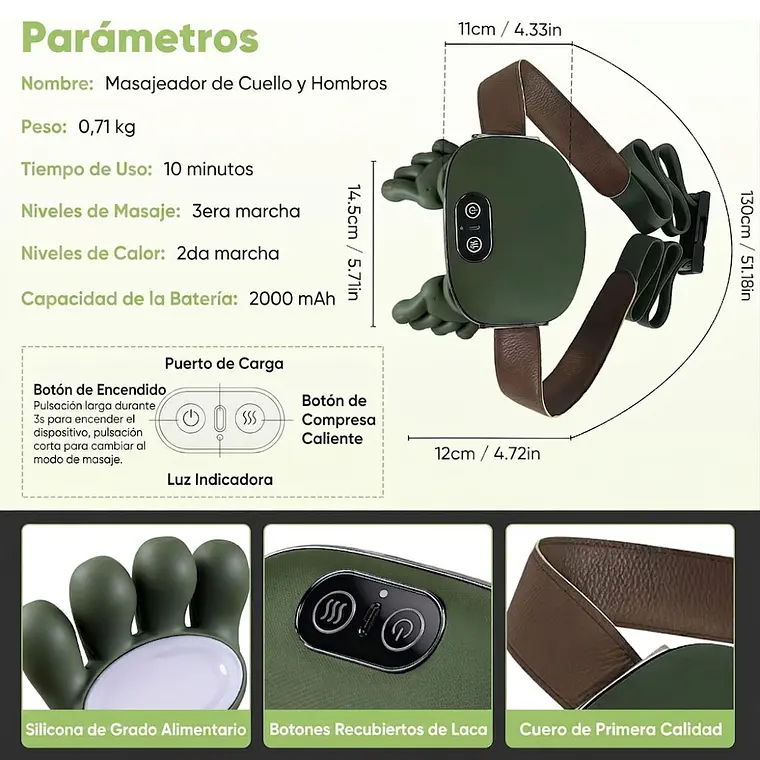 Masajeador De Cuello Y Hombros Con Calor Recargable 8