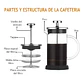 Cafetera Prensa Francesa 800ml De Vidrio Y Acero Te Cafe - Miniatura 2