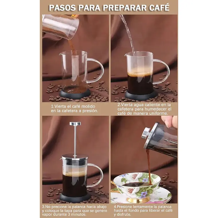 Cafetera Prensa Francesa 800ml De Vidrio Y Acero Te Cafe 3
