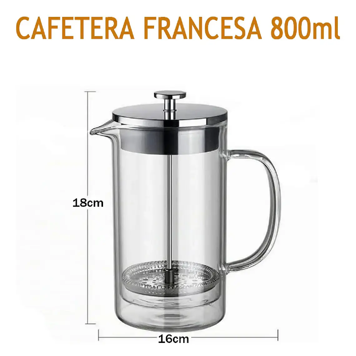 Cafetera Prensa Francesa 800ml De Vidrio Y Acero Te Cafe 6