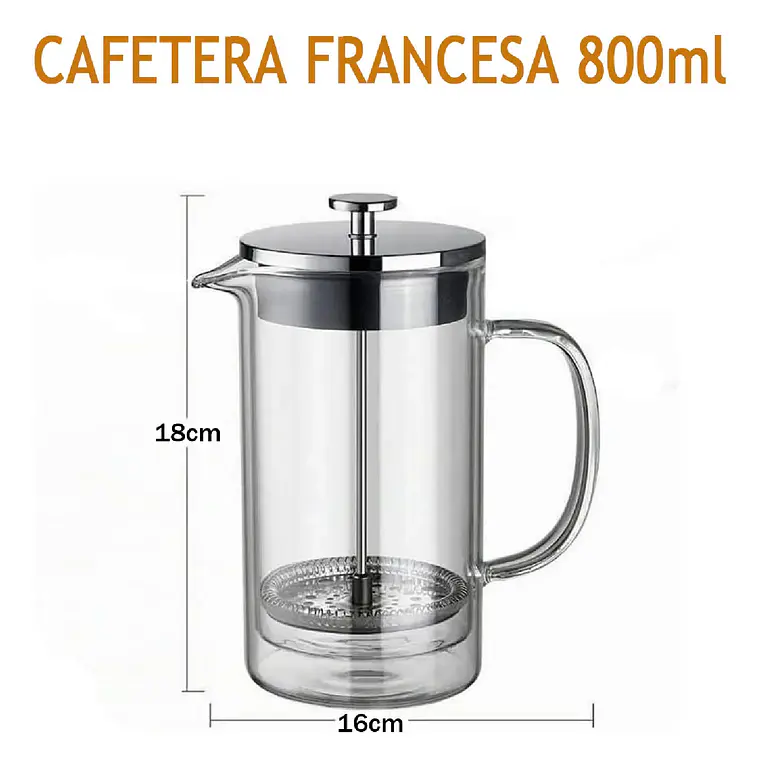 Cafetera Prensa Francesa 800ml De Vidrio Y Acero Te Cafe 6