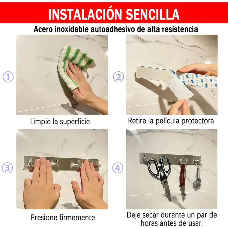 Perchero Colgador De Pared Acero Inoxidable 4 Ganchos 4