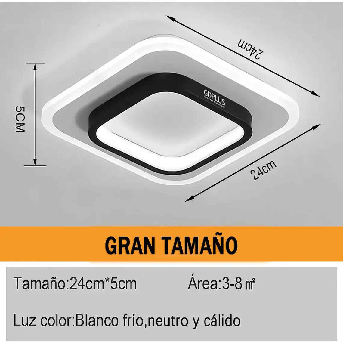 Lampara De Techo Led Plafon Cuadrada Moderna 3 Tonos 5