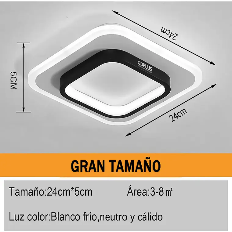 Lampara De Techo Led Plafon Cuadrada Moderna 3 Tonos 5