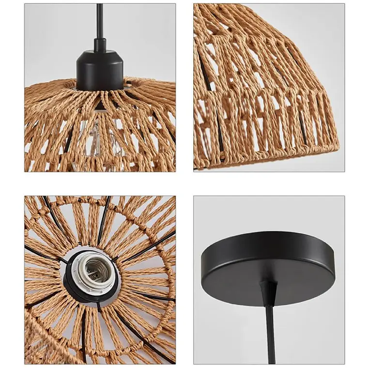 Lámpara Colgante De Techo Estilo Boho Ratán Decorativa 2