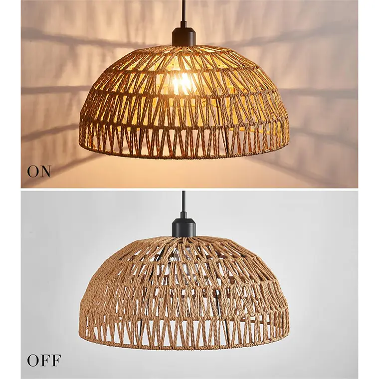 Lámpara Colgante De Techo Estilo Boho Ratán Decorativa 3