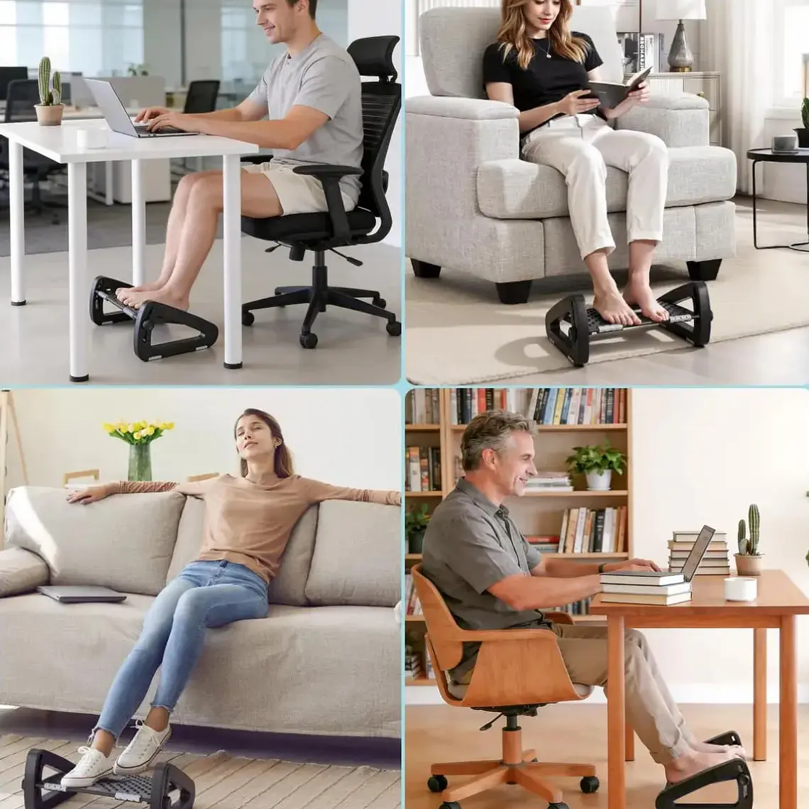 Reposapies Ergonomico Ajustable 6 Niveles Rodillos Masajes 6