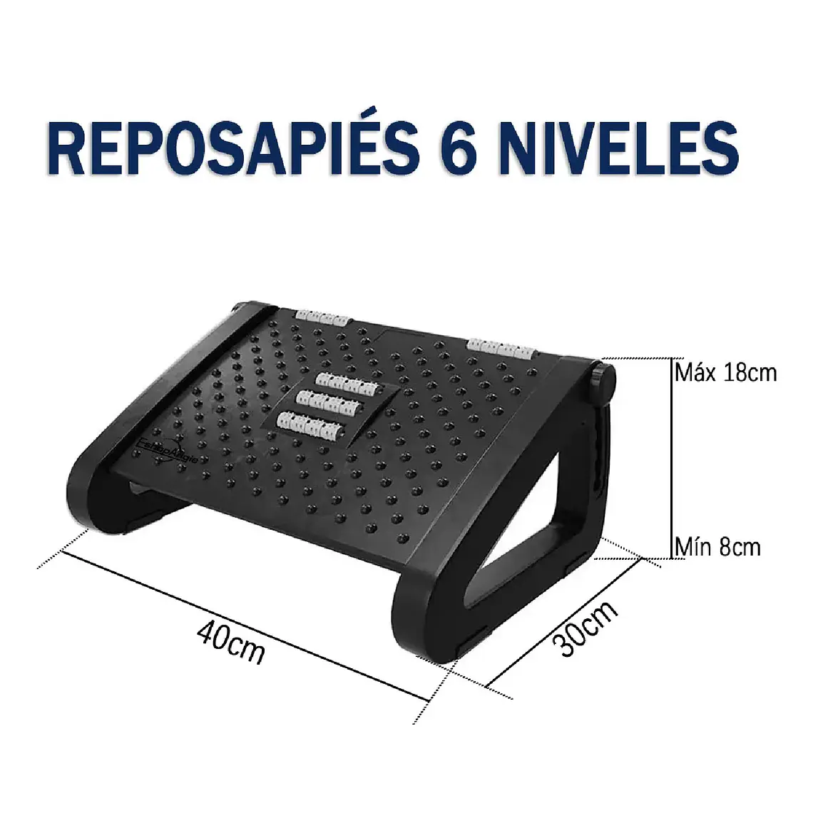 Reposapies Ergonomico Ajustable 6 Niveles Rodillos Masajes 7
