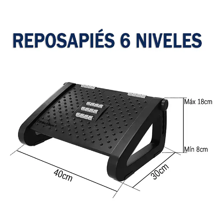 Reposapies Ergonomico Ajustable 6 Niveles Rodillos Masajes 7