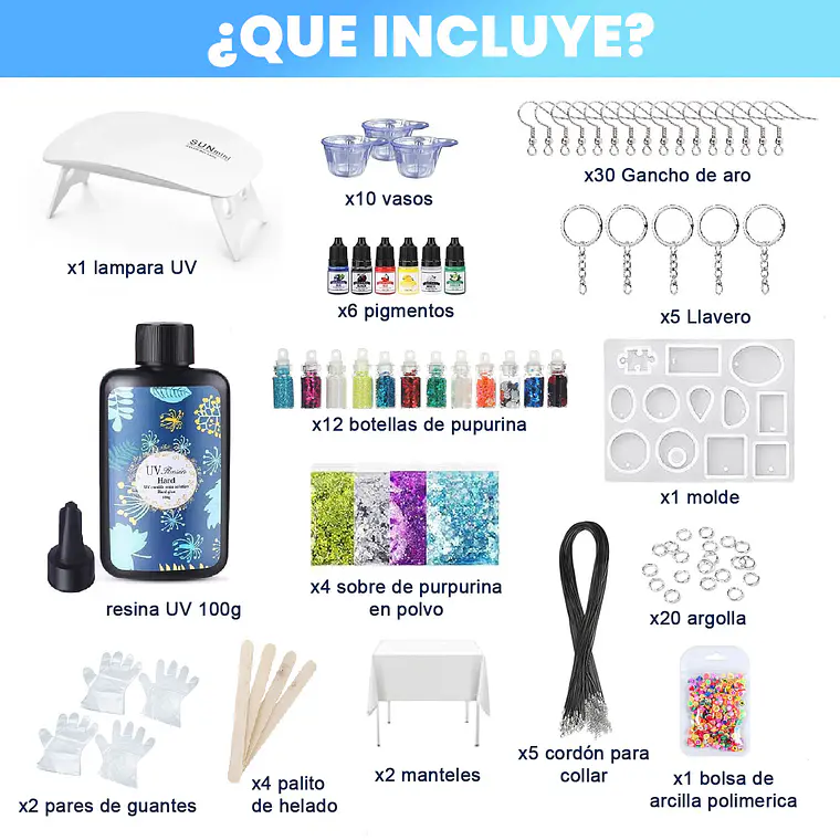 Kit Resina Uv 104 Pcs Joyas Bisuteria + Lampara + Accesorios 2