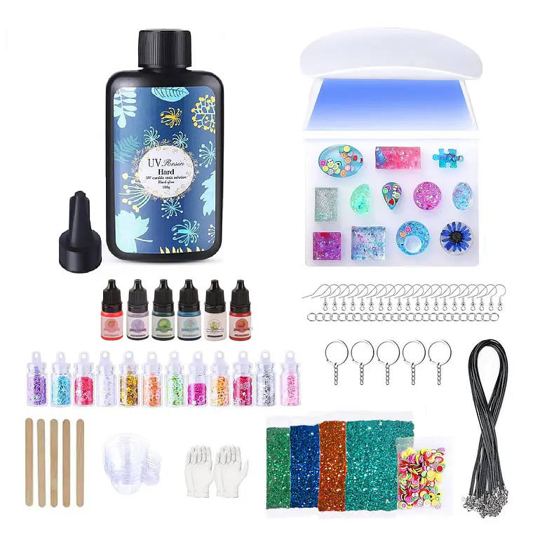 Kit Resina Uv 104 Pcs Joyas Bisuteria + Lampara + Accesorios 1