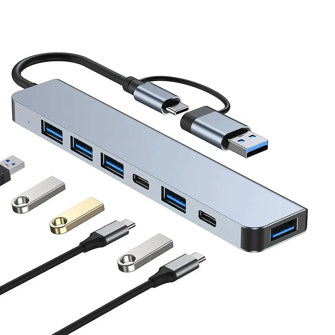 Hub 7 En 1 Adaptador Usb C Puertos Usb3.0/pd/usb-c Mac Pc 1