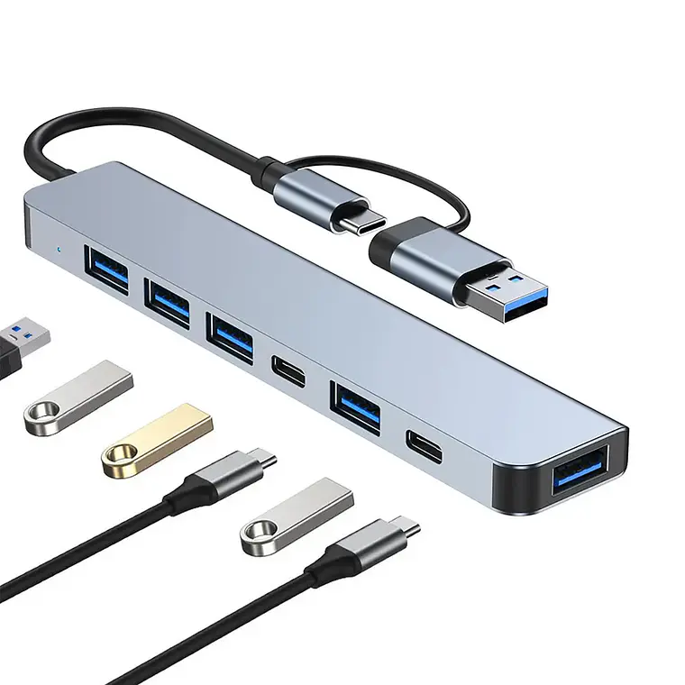 Hub 7 En 1 Adaptador Usb C Puertos Usb3.0/pd/usb-c Mac Pc 1