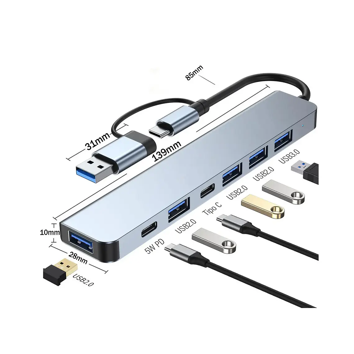 Hub 7 En 1 Adaptador Usb C Puertos Usb3.0/pd/usb-c Mac Pc 4