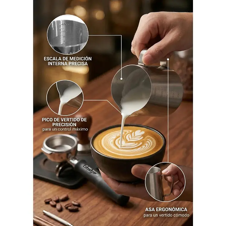 Jarra De Espuma Leche Barista Acero 600ml Pitcher Con Medida 2