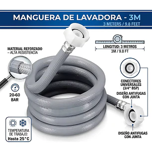 Manguera De Entrada De Agua Para Lavadora 3mts Universal 3/4