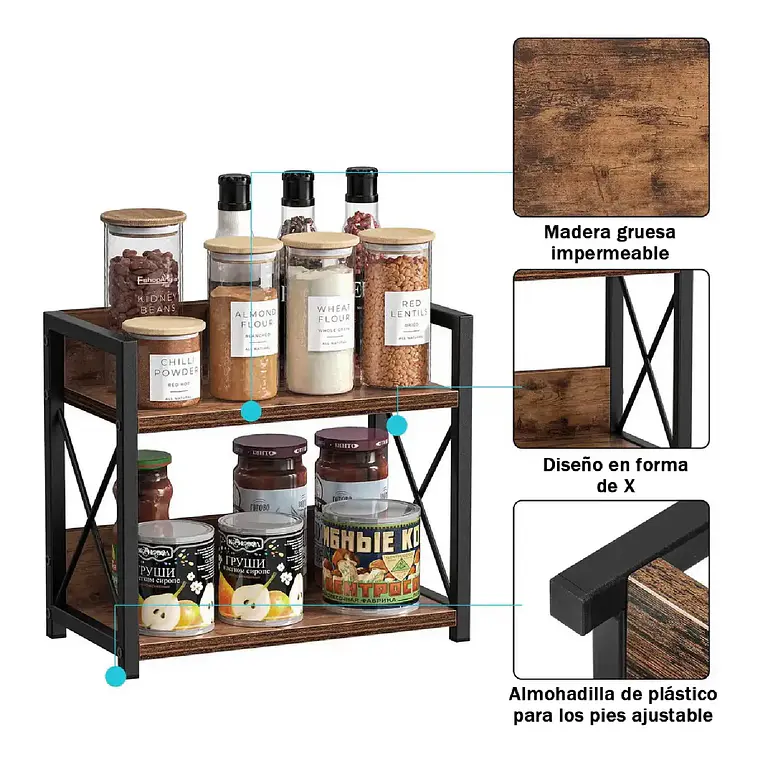 Organizador Repisa De Cocina Especiero 2 Niveles De Mesa 3