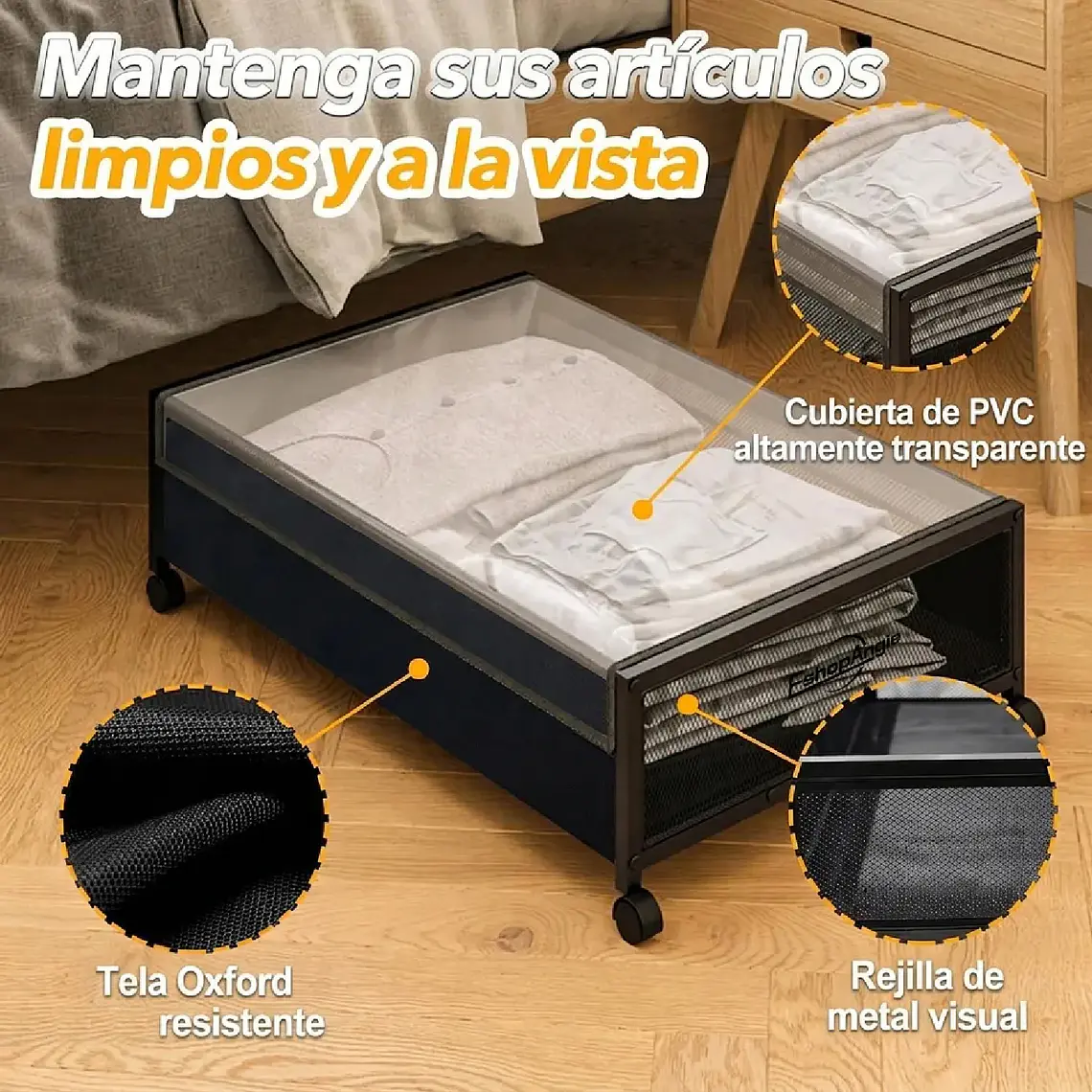 Caja Organizadora De Ropa Bajo La Cama Con Ruedas Y Tapa 2