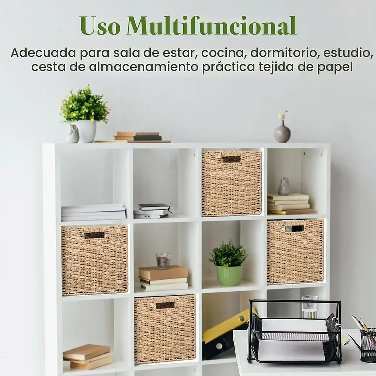 Canasto Organizador De Mimbre De Cuerda De Papel 32x32x32 6