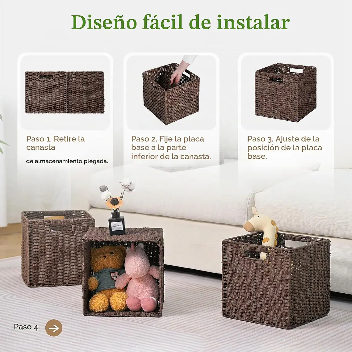 Canasto Organizador De Mimbre De Cuerda De Papel 32x32x32 5