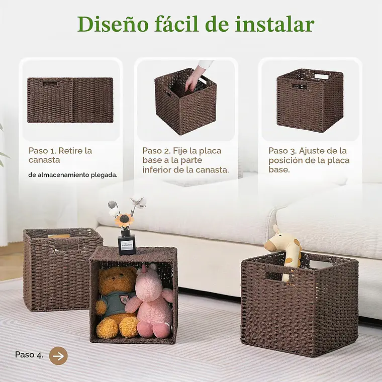 Canasto Organizador De Mimbre De Cuerda De Papel 32x32x32 5
