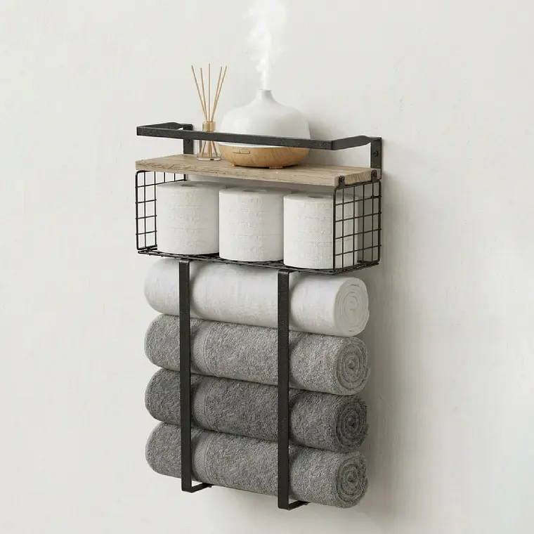 Estante Organizador Toallero De Pared Baño Con Repisa 1