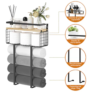 Estante Organizador Toallero De Pared Baño Con Repisa