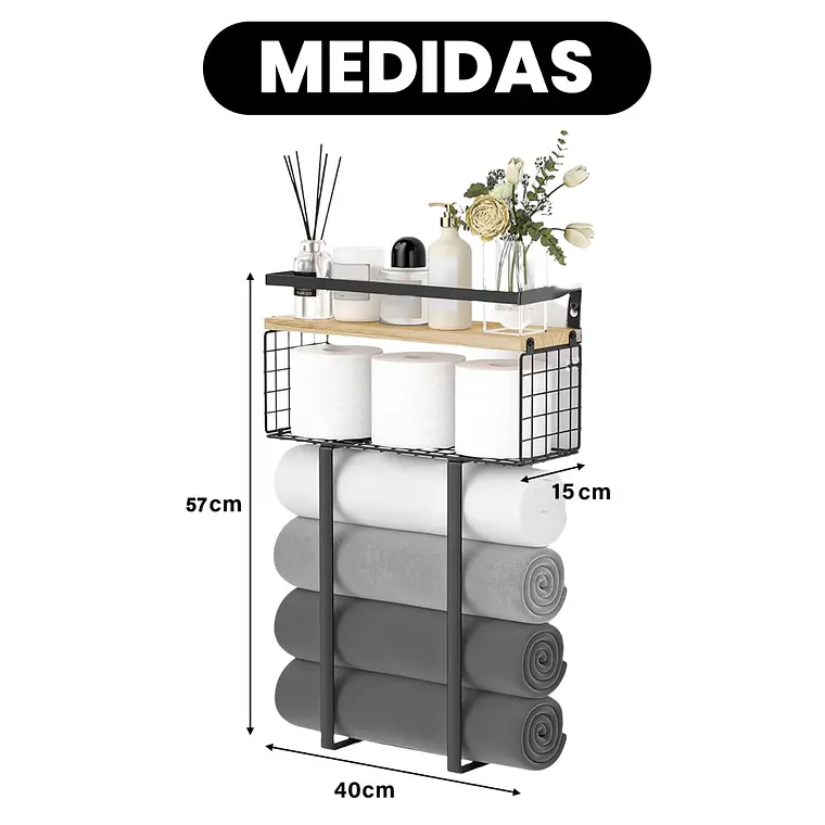 Estante Organizador Toallero De Pared Baño Con Repisa 5