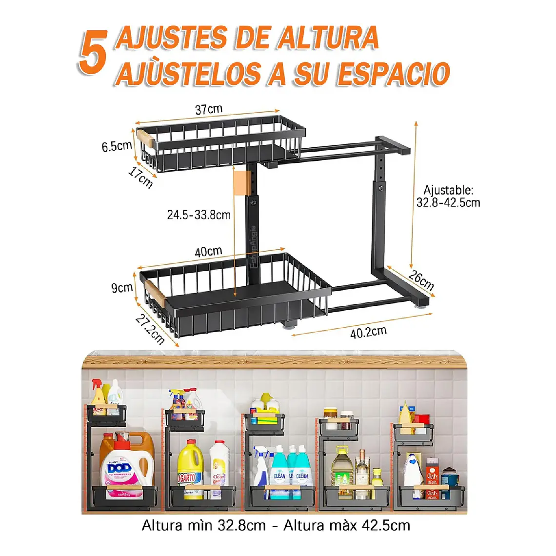 Estante Organizador Multiuso De Cocina 2 Niveles Deslizable 8